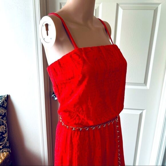 NWT Cache Red Lace Brocade Belted Maxi Dress SMALL - Picture 6 of 16